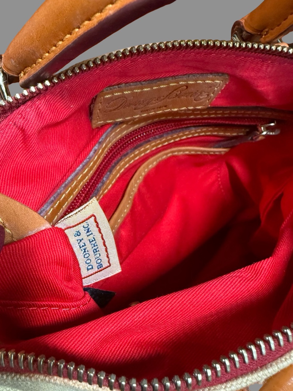 Vintage Dooney & Bourke Canvas & Leather Crossbody Satchel Bag – Cream / Tan - Picture 8 of 9